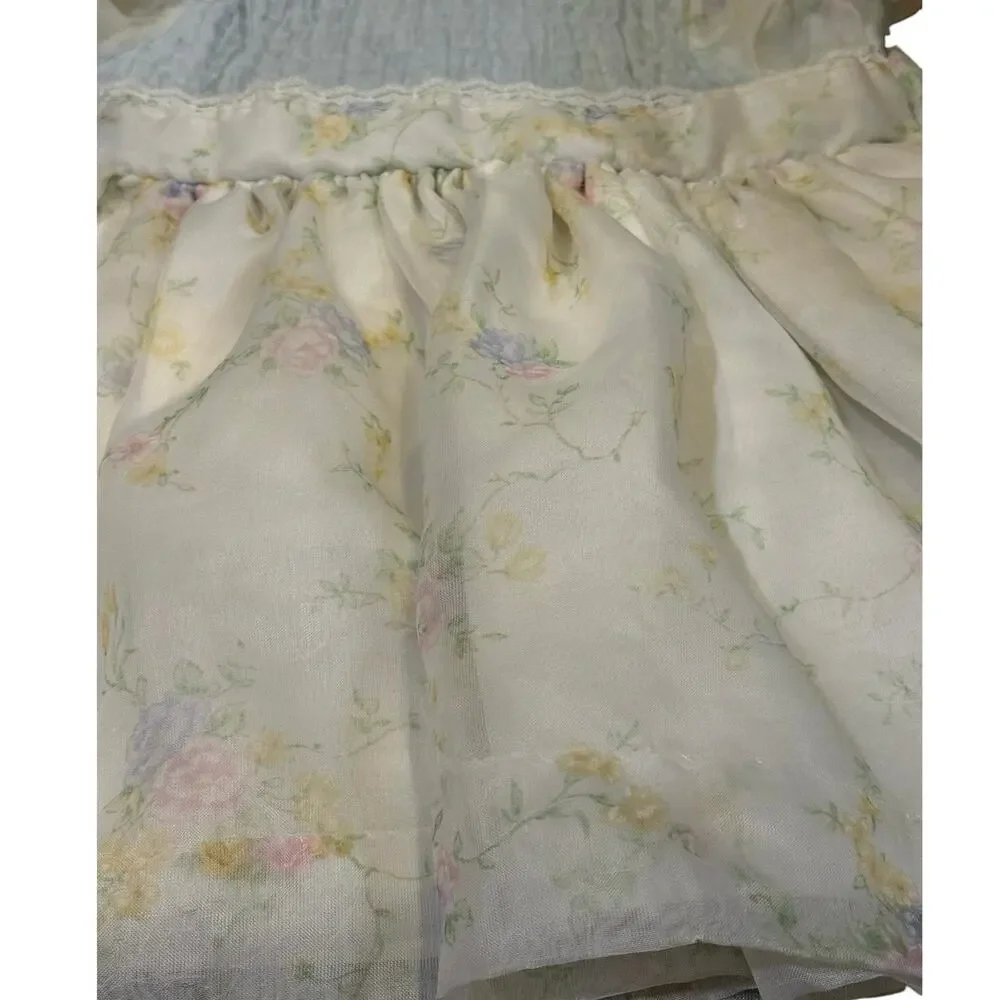 Vintage New York Kids Size 4 Pastel Floral Puff Sleeve Dress USA Made